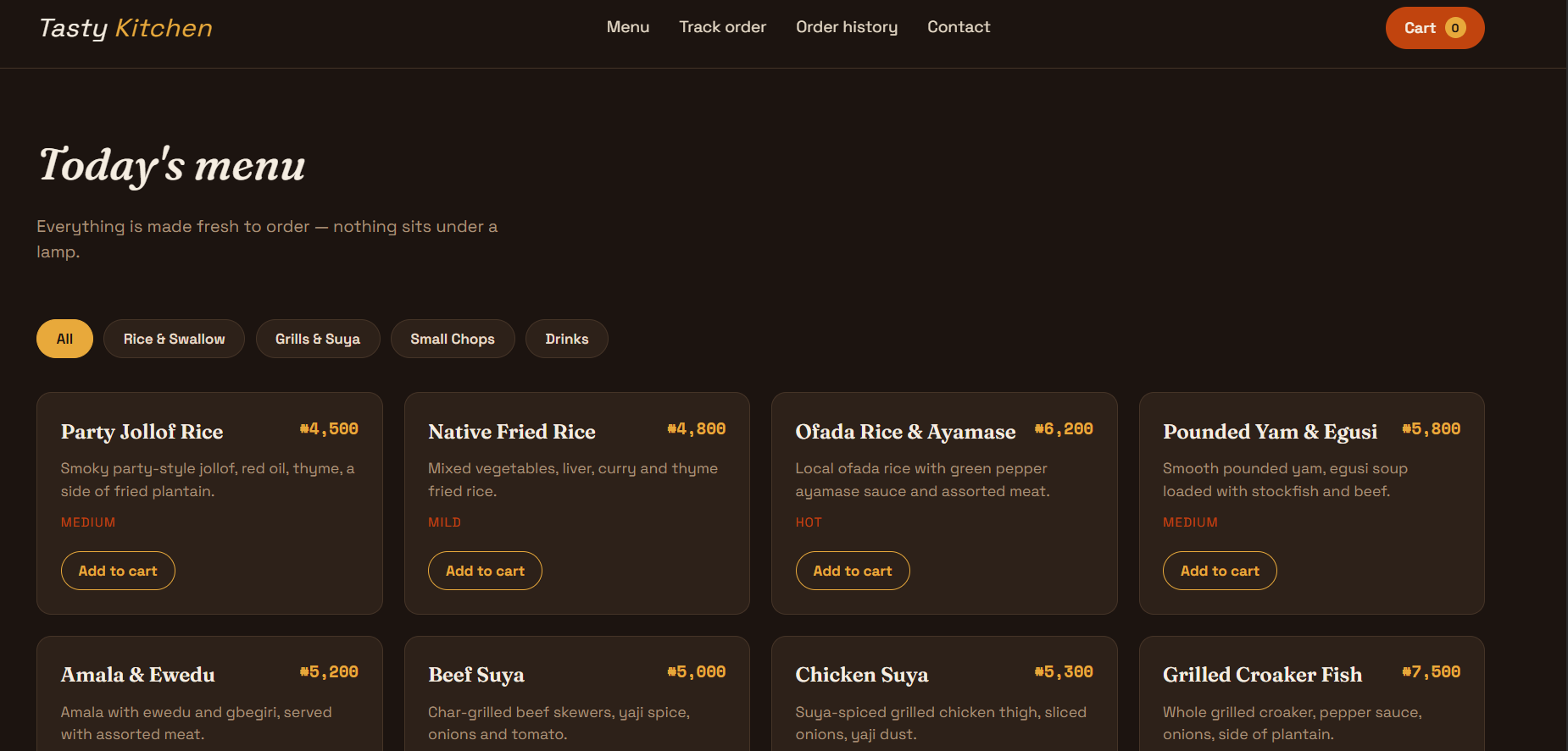 Tasty Kitchen restaurant ordering system